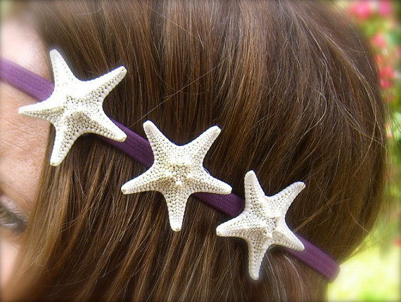 زفاف - Starfish Hair Accessory-Triple Starfish Stretch Headband-Select Color, Beach Weddings, Starfish Weddings, Boho Chic, Trendy, Mermaids