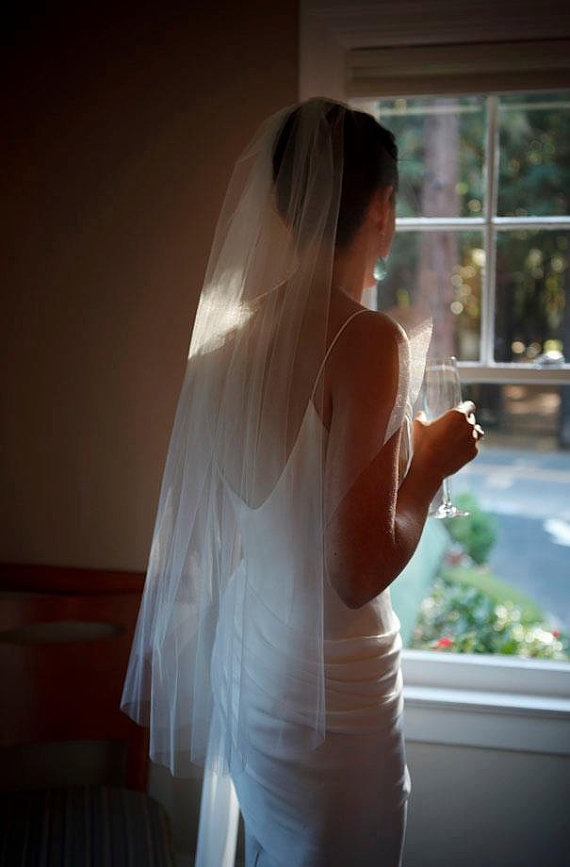 زفاف - Cascading Fingertip Barely There Wedding Bridal Veil 39 inches white, ivory or diamond