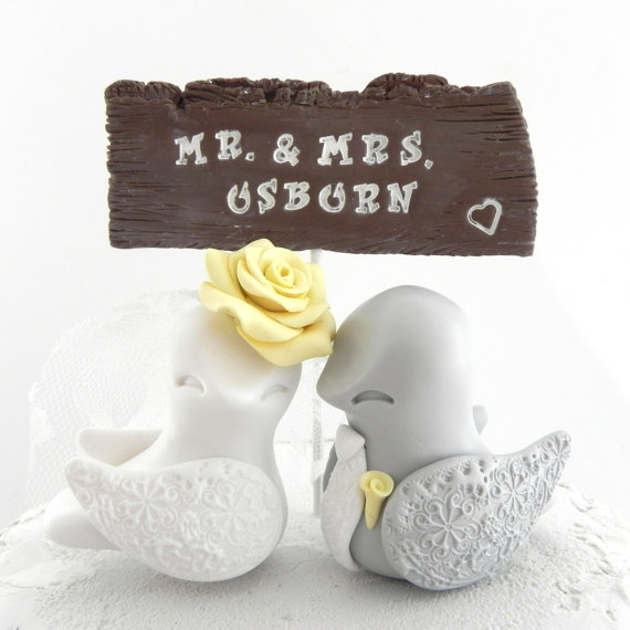 Wedding - Custom Wedding Cake Topper - White, Grey and Yellow,  Custom Colors, Custom Rustic Sign