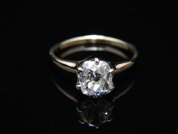 Wedding - Antique Victorian c.1800s Cushion Cut Diamond Engagement Ring Size 5/ Old European Mine Cut Diamond Solitaire 1.08ct SI2/K