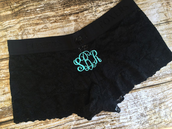 Wedding - MONOGRAMMED LACE BOXERS / Sexy Lingerie / Foxers / Something Blue / Honeymoon Shower / Bridal Shower