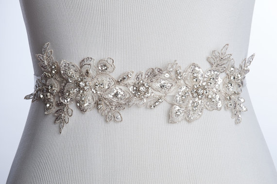 Mariage - Kara beaded lace bridal sash,  lace wedding belt,  Bridal sash, wedding dress sash,