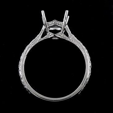 Wedding - Vintage Style Engraved Solitaire 14K White Gold Engagement Ring Mounting