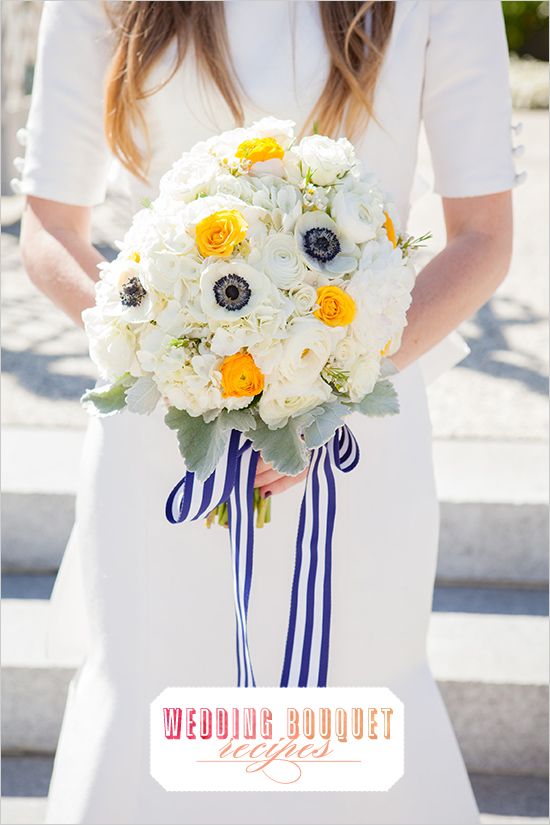 Wedding - White Anemones And Yellow Rose Bouquet