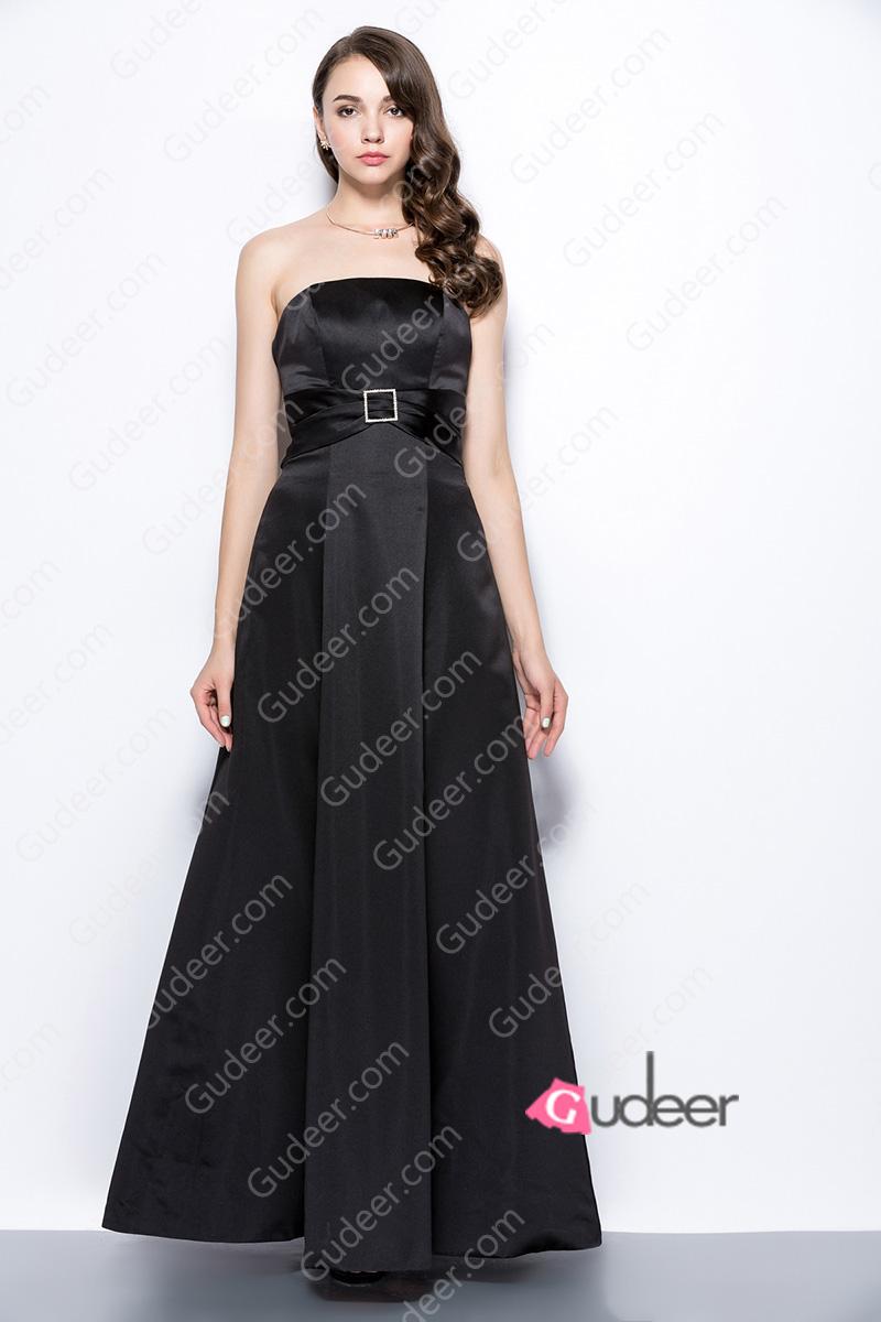 Mariage - Classical Black Princess A-line Satin Bridesmaid Dress