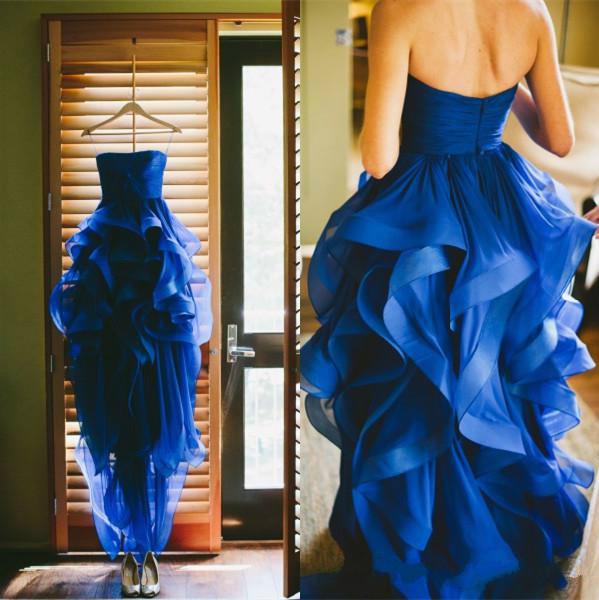 Wedding - Stunning A-Line Asymmetrical Blue Organza Wedding Dresses With Strapless Neckline Sleeveless Cascading Ruffles Bridal Gowns Ball Party Online with $122.83/Piece on Hjklp88's Store 