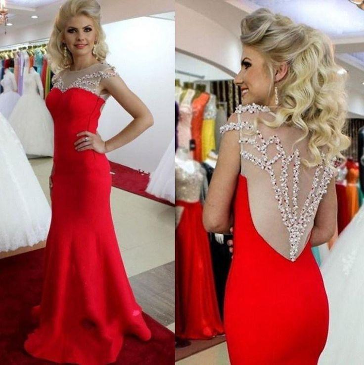 Свадьба - Real Picture Mermaid 2015 Evening Dresses Satin Beaded Crystal Red Sexy Sweep Backless Cheap Prom Party Dresses Gowns Vestidos De Fiesta Online with $121.05/Piece on Hjklp88's Store 