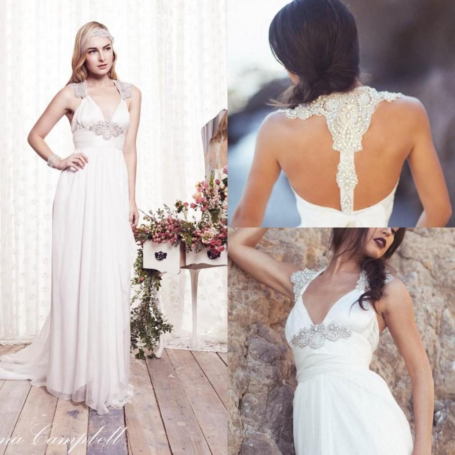 Wedding - 2015 Beach Wedding Dresses Chiffon Garden A Line Empire Pregnant Bridal Gowns Anna Campbell Collection Beads Appliqued Capped Brides Dresses Online with $123.72/Piece on Hjklp88's Store 
