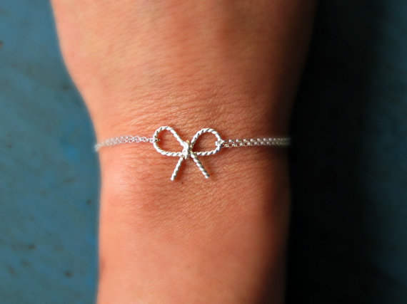 Hochzeit - Sterling Silver Bow Bracelet Bridesmaid Jewelry Gifts Braided Wire Tie the Knot gift nautical wedding
