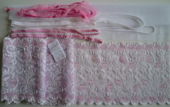 Hochzeit - DIY All Lace BRA Kit in White & Pink Swirl by Merckwaerdigh