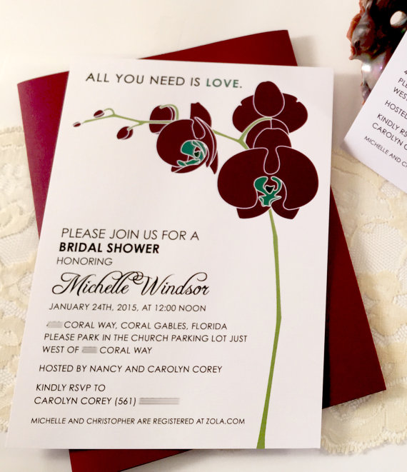 Hochzeit - Orchid Bridal Shower Invitation, Orchid Wedding Shower Invitations, Purple Flower Bridal Shower Invitation, Teal Orchid Printable Invitation