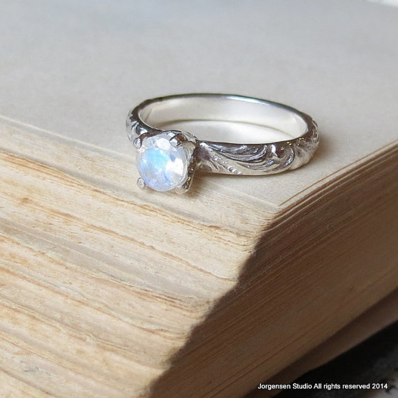 Wedding - Moonstone Engagement Ring Bright Finish Promise Ring Gemstone Stacking Ring