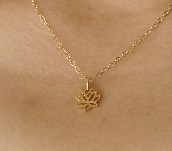 Hochzeit - Lotus Necklace,gold lotus necklace,bridesmaid gift,bridal shower, wedding gift,tiny lotus,om lotus necklace,small lotus, holiday gift,