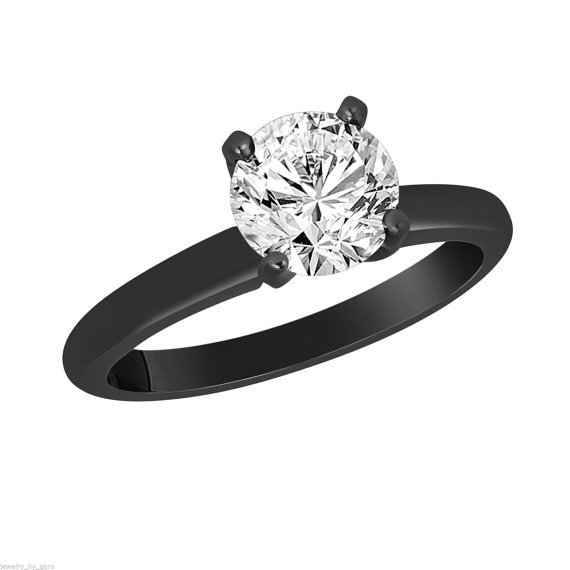 زفاف - 0.50 Carat Solitaire Diamond Engagement Ring Vintage Style 14K Black Gold Certified handmade