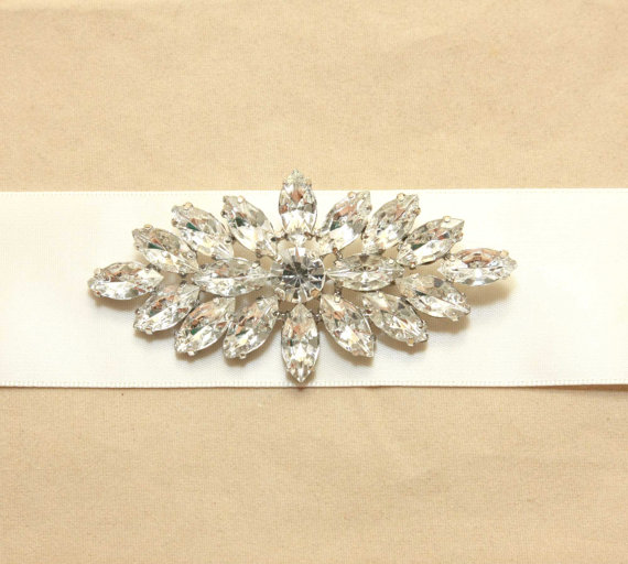 زفاف - Rhombus Rhinestone Crystals Wedding Bridal Dress Ribbon Brooch Adornment Belt Sash / Alligator Clip/Hair Comb BRH00099