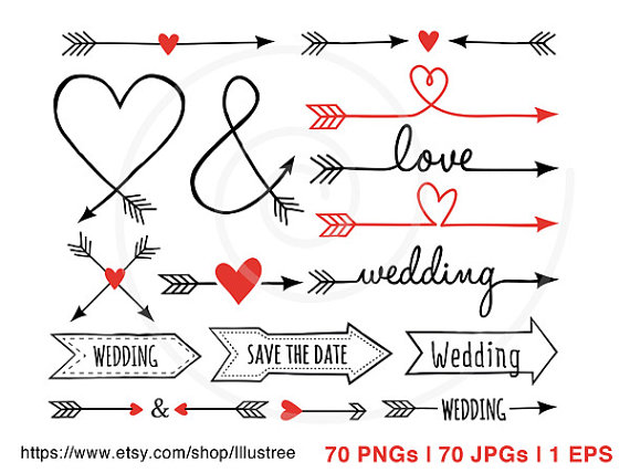 زفاف - Wedding clip art, 70 hand-drawn arrows, digital clipart set, clip art mega pack, wedding invitation, scrapbooking,  instant download