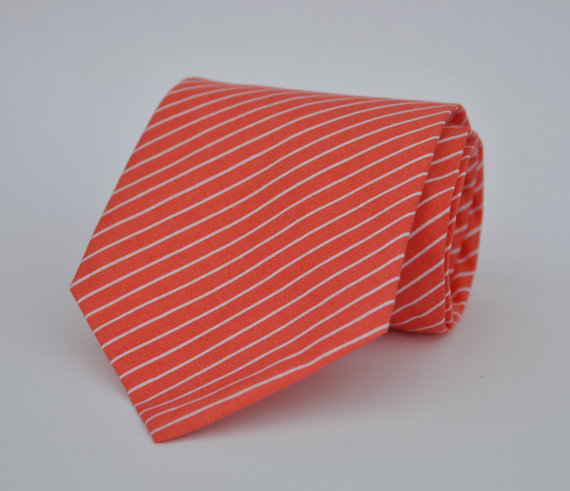 Mariage - Boys Necktie Coral and White Pinstriped Tie