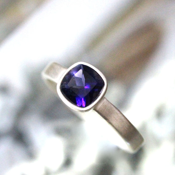 زفاف - Iolite Sterling Silver Ring, Gemstone RIng, Cushion Shape Ring, No Nickel, Eco Friendly, Engagement Ring, Stacking Ring - Made To Order