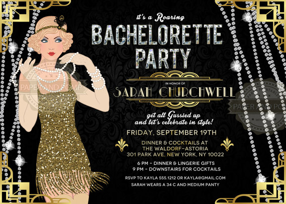 زفاف - Bachelorette Birthday Invitation Milestone ANY AGE Roaring Twenties Great Gatsby Art Deco 1920s Retro