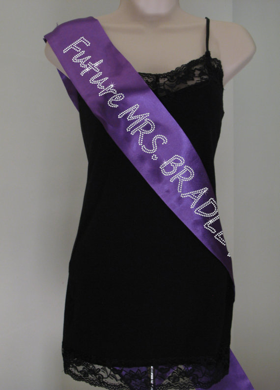 زفاف - Custom Future Mrs. Rhinestone Bachelorette Sash - Purple with Crystal Rhinestones