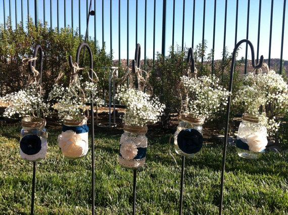 Wedding - TEN HANGING MASON Jars: Burlap Lace Bulk Candle Holders for Wedding Decor. Rustic Farm House decorations Set of 10 hanging lanterns