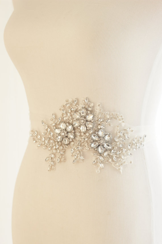 زفاف - Bridal Crystal Sash, wedding belt, wedding sash, rhinestone wedding belt, tulle sash, Style Clara