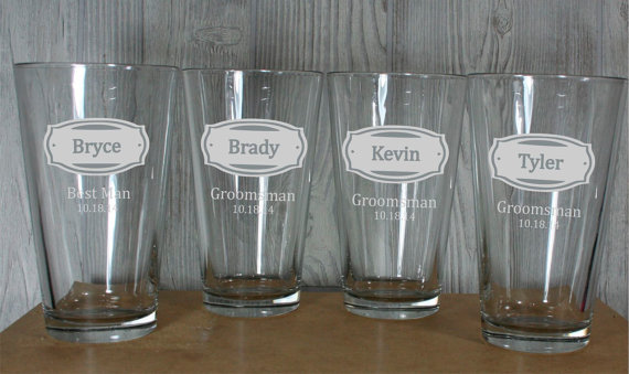 Wedding - Pint Glasses - Personalized 16 oz Pint Glasses - Perfect for Him - Birthdays, Bachelor Parties, Groomsmen Gifts or the Man Cave