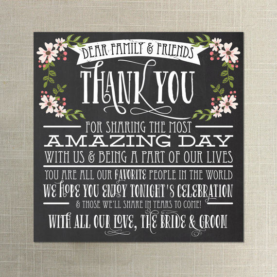 زفاف - Instant Download - Chalkboard Style Thank You Place Card - Wedding Reception - Place Setting Card - Thank You
