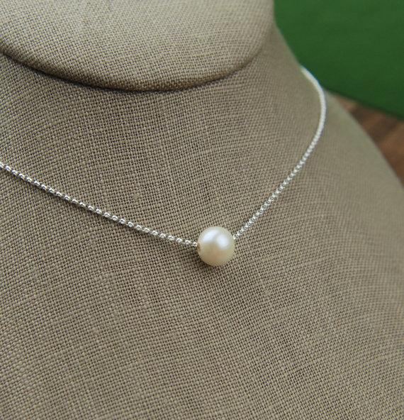Mariage - Pearl necklace, sterling silver chain, bridal jewelry, cream pearl, dark gray pearl, freshwater pearl necklace, black pearl, white pearl