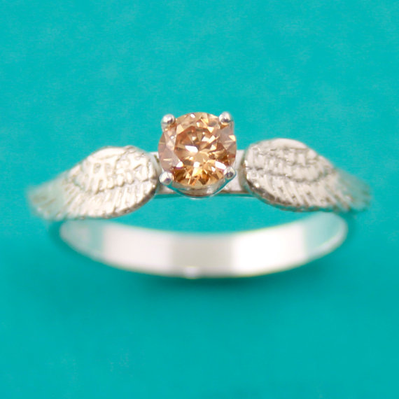 زفاف - Harry Potter Snitch Ring - Golden Snitch Engagement Ring - Sterling Silver and Cubic Zirconia Engagement Ring - Gemstone Ring - Promise Ring