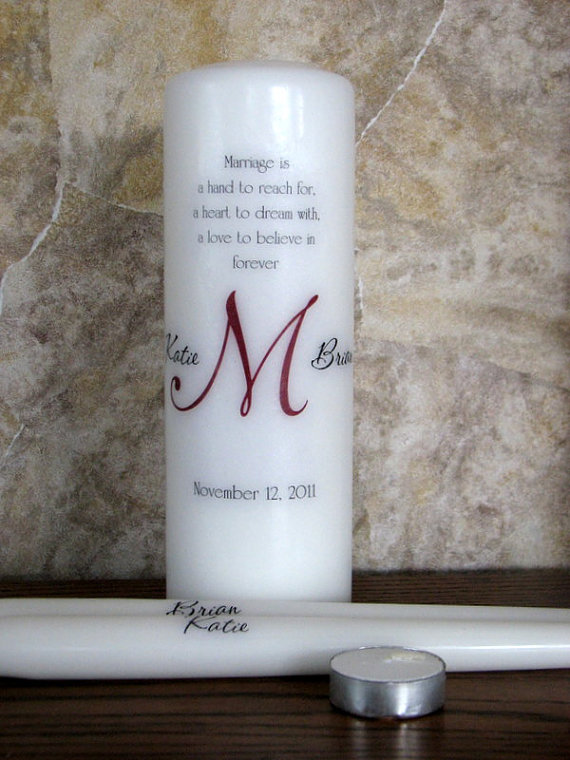 Wedding - Personalized Everlasting Monogram Wedding Unity Candle 3 Piece Set with Tealight Insert - WHITE
