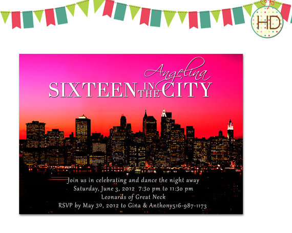 Hochzeit - NY City Skyline Invitation, Sixteen in the City Skyline, Bachelorette in the City