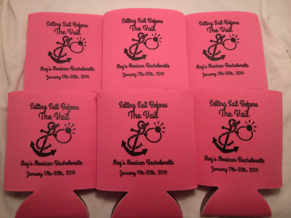 Wedding - Nautical Bachelorette Koozies setting sale before the veil Design K572 personalized lot of 12 to 25 quick shipping -Stock Art Available