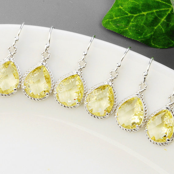زفاف - 10% OFF SET OF 5 Wedding Jewelry - Yellow Crystal Bridesmaid Earrings - Lemon Jonquil Earrings - Wedding Earrings - Bridesmaid Gift