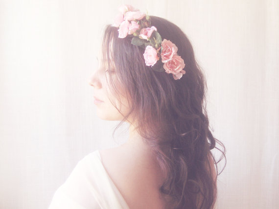 زفاف - Flower crown, Pink rose headband, Bohemian wedding hair accessories, Bridal headpiece, Floral headband, Wreath - ADORA