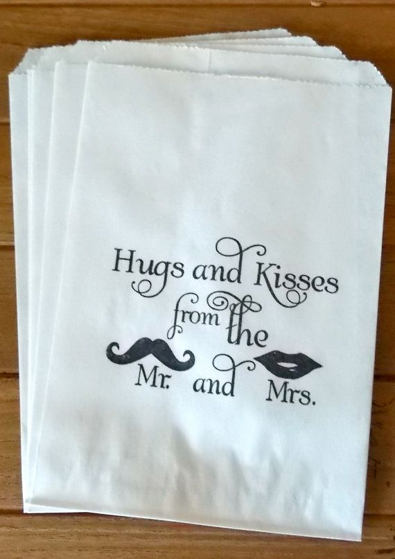 زفاف - 50 White Retro 'Hugs And Kisses...' Candy Buffet Bags, Wedding Cake Bags,candy Station Bags, Favor Bags