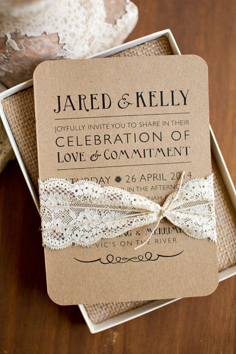 Свадьба - Rustic Elegance Inspired Printable Wedding Invitation Kraft Paper And Lace