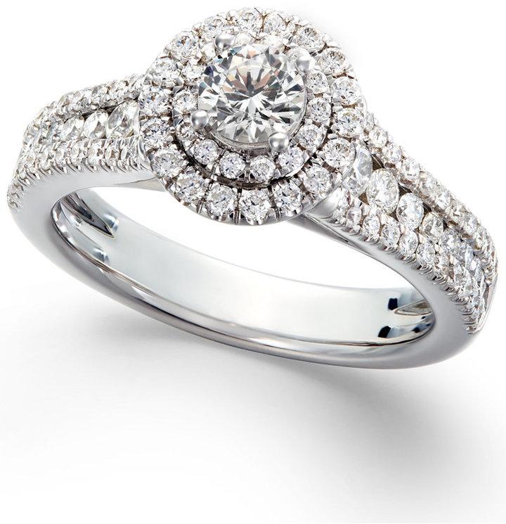 X3 Diamond Halo Engagement Ring In 18k White Gold (11/4 Ct. T.w