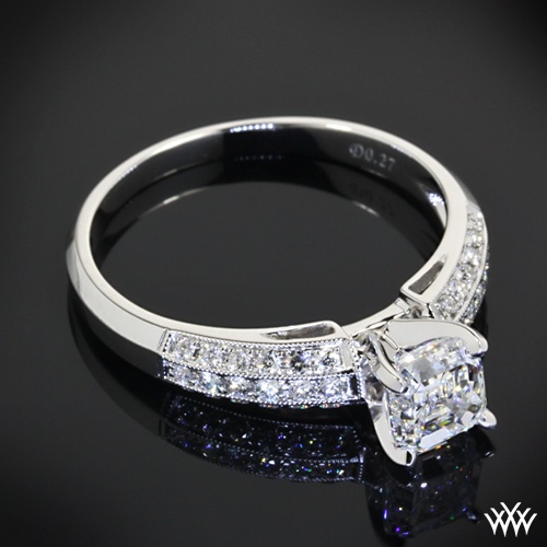 زفاف - 18k White Gold "Three Row Pave" Diamond Engagement Ring