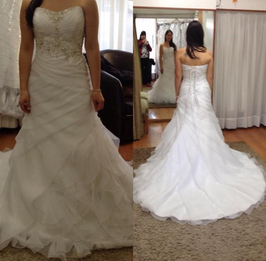Mariage - 2015 Plus Size Wedding Dresses Ivory Beaded Lace Up Bridal Ball Gown With Actual Image A Line Crystal Ruffles Sweep Train Custom Made Online with $130.84/Piece on Hjklp88's Store 