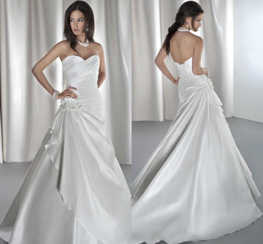 Wedding - 2015 Chapel Train With Lace Up Wedding Dresses Formal Ball Dress Designer Pleated Satin Bridal Ball Gowns Cheap Sexy Vintage Plus Size Online with $123.72/Piece on Hjklp88's Store 