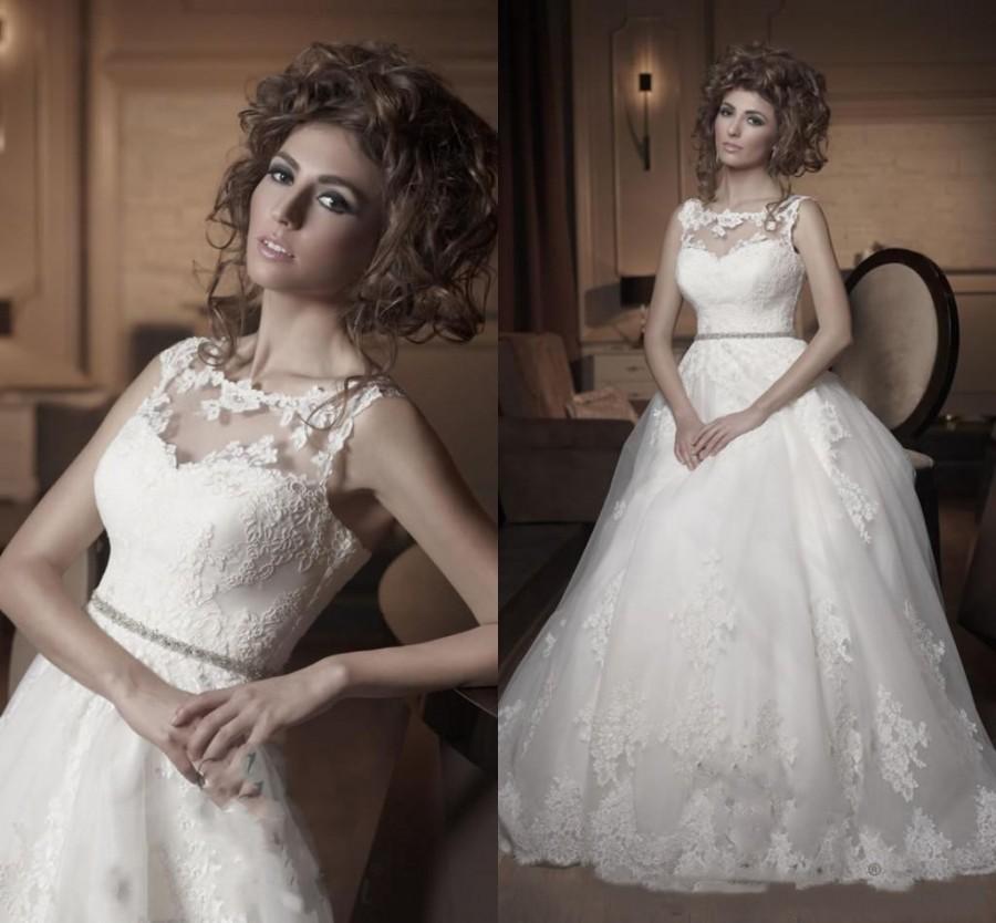 Свадьба - 2015 Exquisite Long Lace Wedding Dresses Sleeveless Jewel Covered Button Chapel Length Applique Sash Sexy Wedding Ball Bridal Gown Cheap Online with $126.39/Piece on Hjklp88's Store 