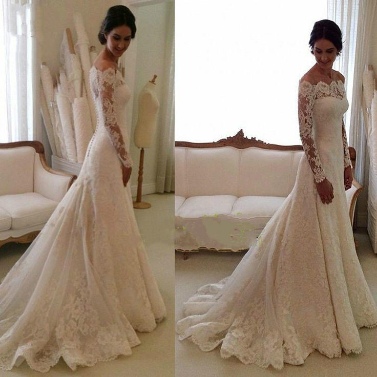 Mariage - Vintage Long Sleeve Wedding Dresses Sheer 2015 Real Image Lace Sweep Train Bateau Neck Party Applique Bridal Ball Gowns Sweep Length Online with $127.28/Piece on Hjklp88's Store 