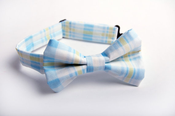 Свадьба - Blue & Yellow Plaid Bow Tie - Baby Toddler Child Boys -Wedding - photo prop