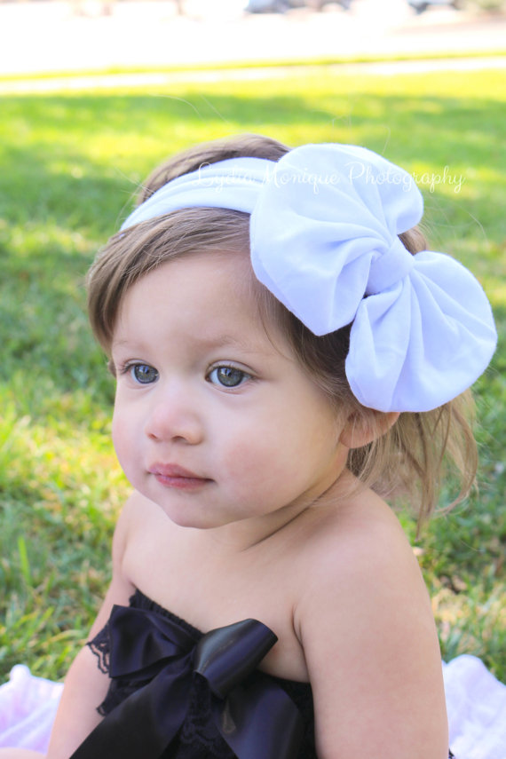 Mariage - NEW- White, cream or yellow big floppy bow headband for baby girl & toddler girl, head wrap, photo prop, birthday, first birthday, easter