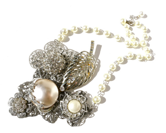 Wedding - Pearl Statement Necklace, Vintage Wedding Jewelry by Dabchick Vintage Gems on Etsy