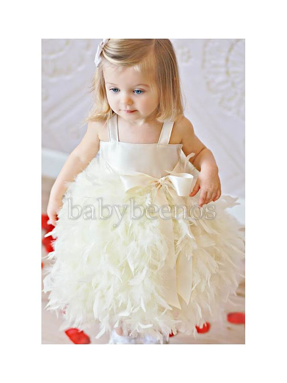 Wedding - Flower Girl Dress, Flower girl dress, Feather Dress, Ivory dress - Swan - Made to Order Girls Sizes - 12m, 18m, 24m,  2t, 3t, 4t