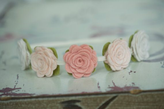 Wedding - Felt Flower Garland Headband With Flowers in Neutrals