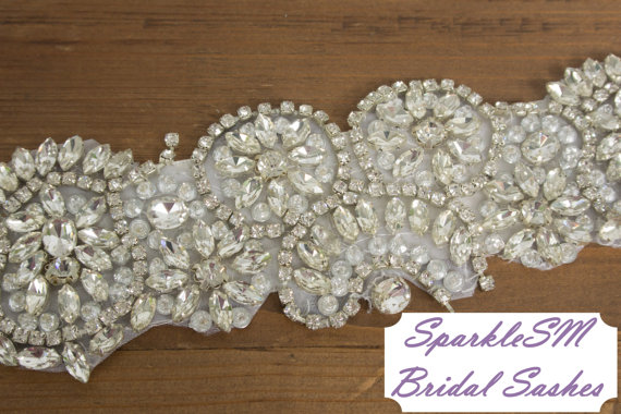 زفاف - Crystal Bridal Sash, Rhinestone Bridal Beaded Crystal Rhinestone Sash, Wedding Sash, 18" Crystal Bridal Sash - Ainsley