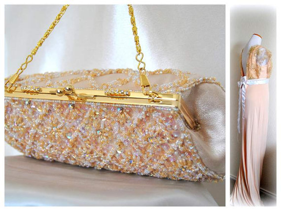 زفاف - Vtg Beaded Clutch French Evening Bag Soiree Wedding Purse Flapper Beaded Art Deco Handbag